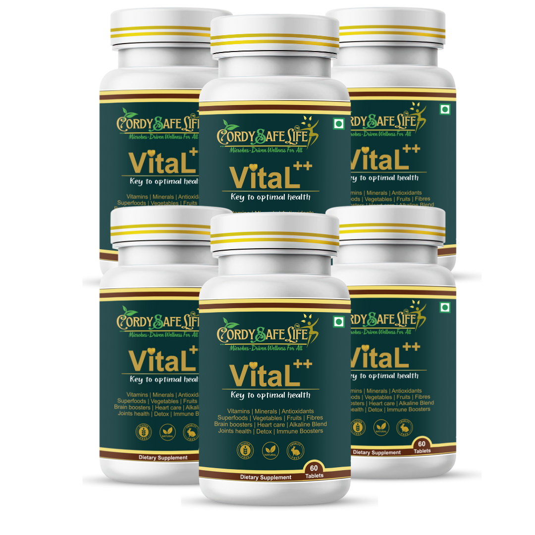 Multiple bottles of Cordy Safe Life Vital+ dietary supplement