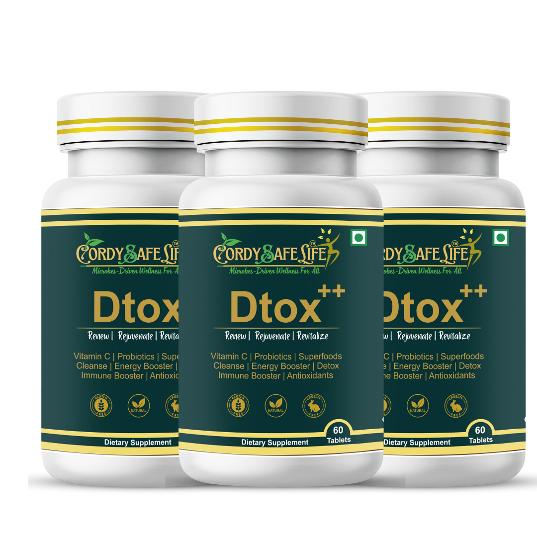 Dtox++ Holistic Detox Tablets | Ayurvedic Herbs + Spirulina + Probiotics | Gut Balance, Liver & Lymphatic Support | Gentle Cleansing & Daily Wellness | 60 Vegan Tablets - Cordysafelife