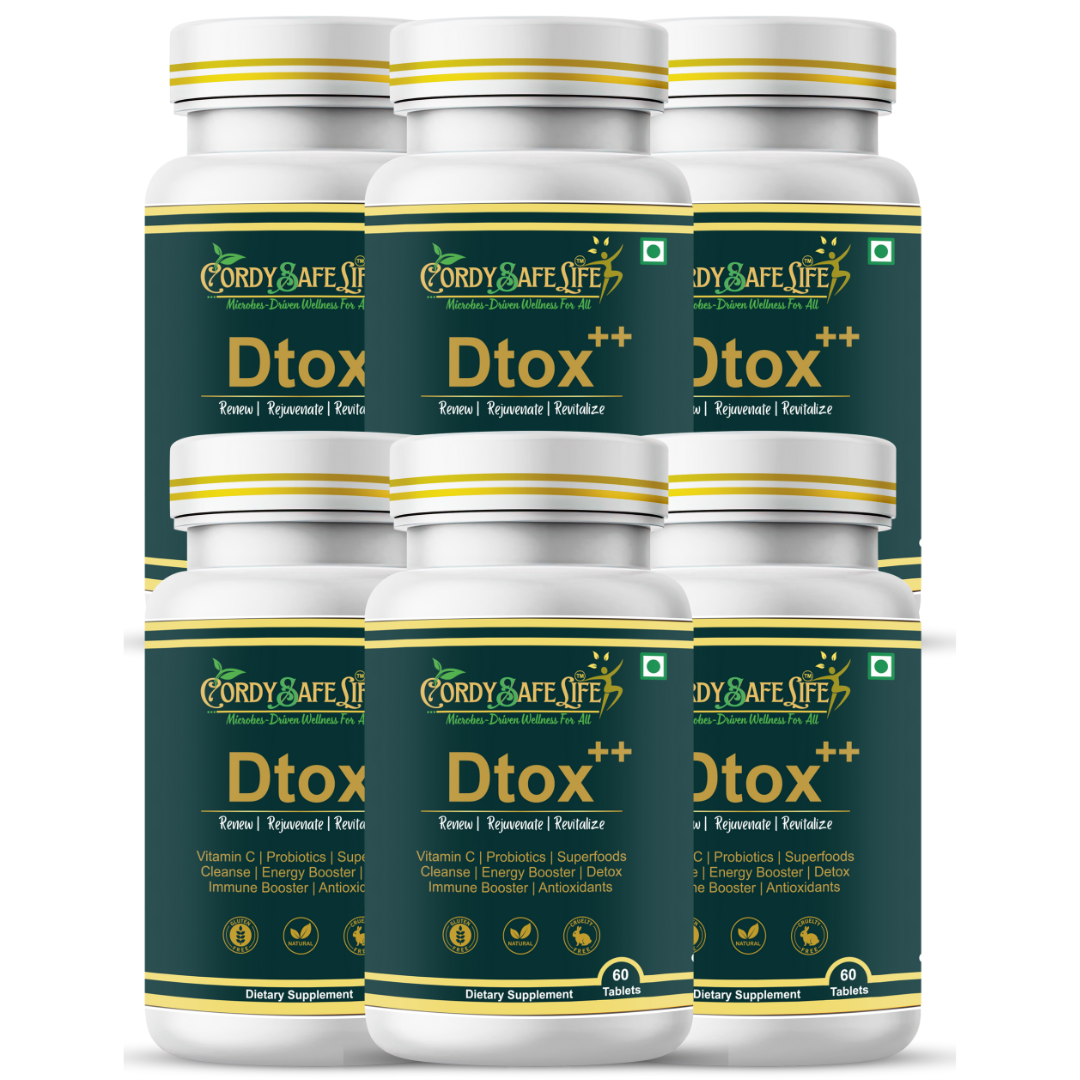 Dtox++ Holistic Detox Tablets | Ayurvedic Herbs + Spirulina + Probiotics | Gut Balance, Liver & Lymphatic Support | Gentle Cleansing & Daily Wellness | 60 Vegan Tablets - Cordysafelife