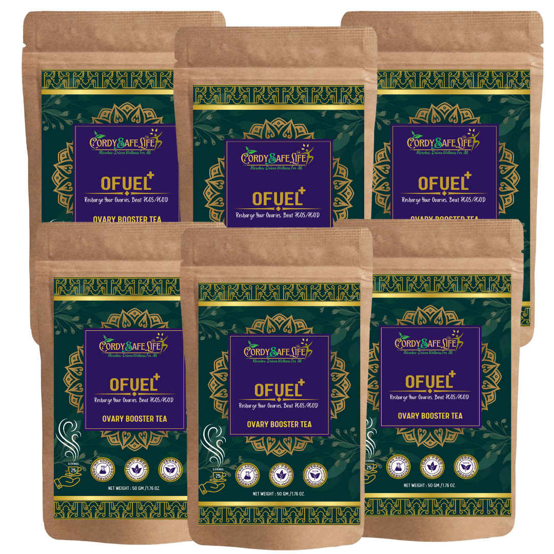 Ofuel+ Herbal Tea for PCOS/PCOD Support, 21 Natural Ingredients, Hormone Balance & Reproductive Health |Mushroom herbal Blend | 50 gms | Loose herbal tea | 25 servings - Cordysafelife
