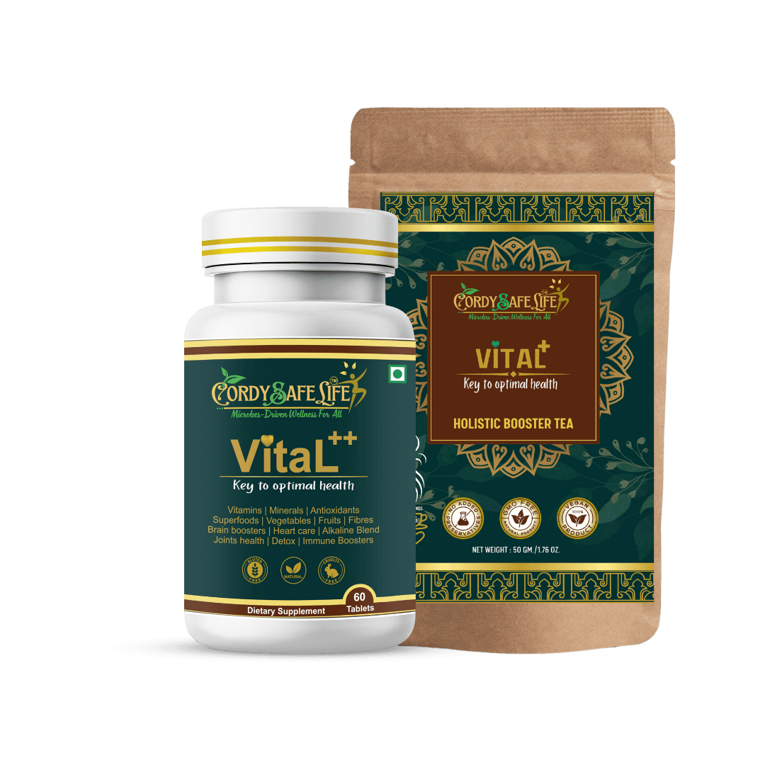 Vital Holistic Wellness Combo - Herbal Tea & 84-in-1 Multivitamin for Men & Women | 60 Tablets | Vegan | Cordysafelife - Cordysafelife