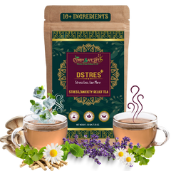 Dstres+ Herbal Tea | Stress & Anxiety Relief| 10+ Herbal Ingredients with Ashwagandha, Chamomile, Lavender, Gingko & Oyster Mushroom | Caffeine-Balanced Loose Leaf Tea | Calm, Focus & Relaxation Support | 50 g | 25 Servings