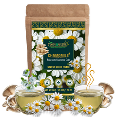 Chamomile+ Herbal Tea | Stress Relief & Sleep Support | Chamomile Flowers + Mushrooms | Caffeine-Free Relaxation, Mood Balance, Mental Clarity | 50 gms | 25 servings