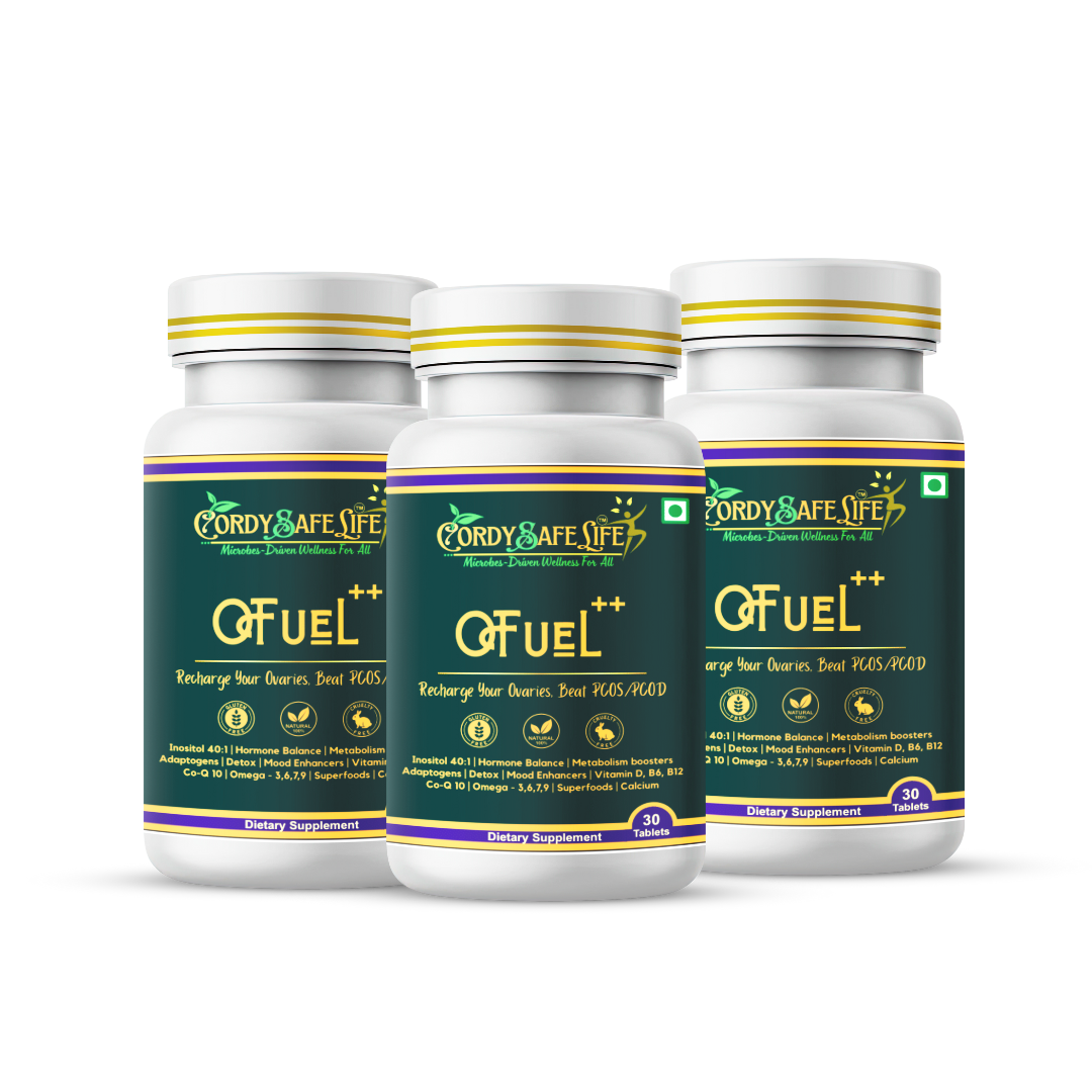 Ofuel++ PCOD PCOS Support Tablets for Women | 22-in-1 Formula with Myo Inositol, D-Chiro Inositol, CoQ10, NAC, Omega 3-6-7-9, Vitamins, Minerals, Ashwagandha, Shatavari | Hormone & Period Balance | 30 tablets - Cordysafelife
