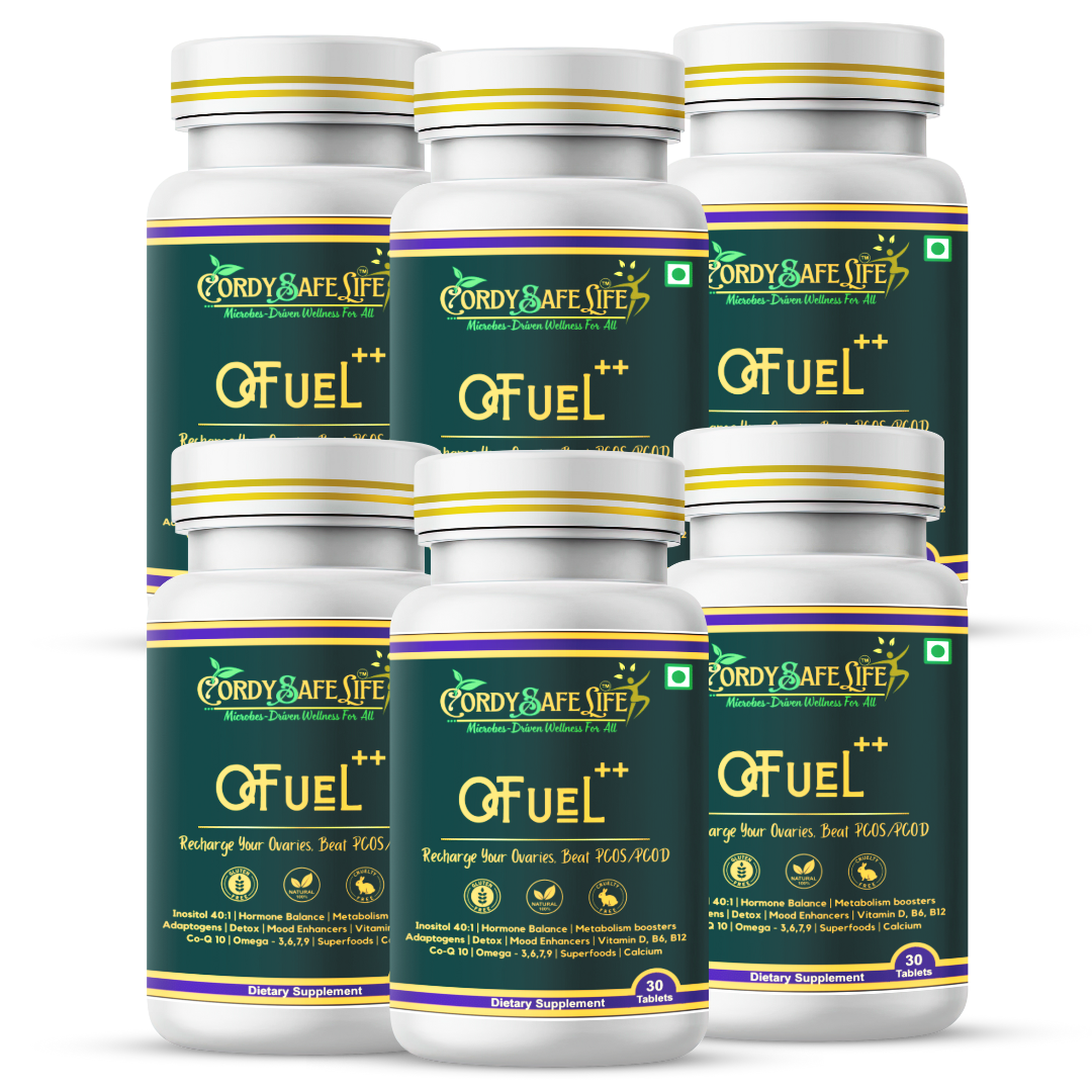 Ofuel++ PCOD PCOS Support Tablets for Women | 22-in-1 Formula with Myo Inositol, D-Chiro Inositol, CoQ10, NAC, Omega 3-6-7-9, Vitamins, Minerals, Ashwagandha, Shatavari | Hormone & Period Balance | 30 tablets - Cordysafelife
