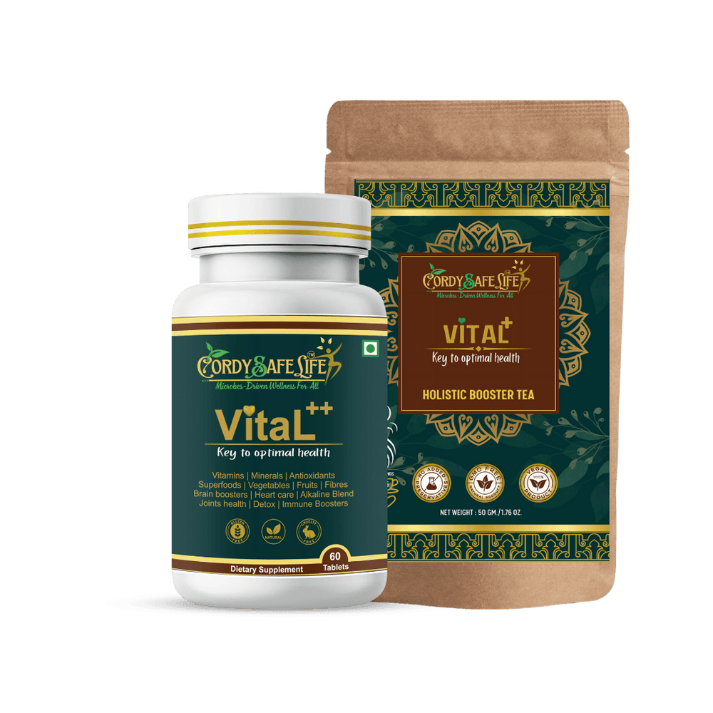 Vital Holistic Wellness Combo - Herbal Tea & 84-in-1 Multivitamin for Men & Women | 60 Tablets | Vegan | Cordysafelife - Cordysafelife