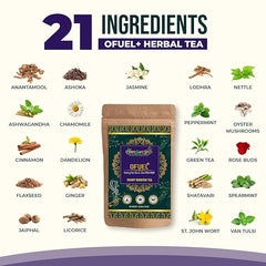 Ofuel+ Herbal Tea for PCOS/PCOD Support, 21 Natural Ingredients, Hormone Balance & Reproductive Health |Mushroom herbal Blend | 50 gms | Loose herbal tea | 25 servings - Cordysafelife