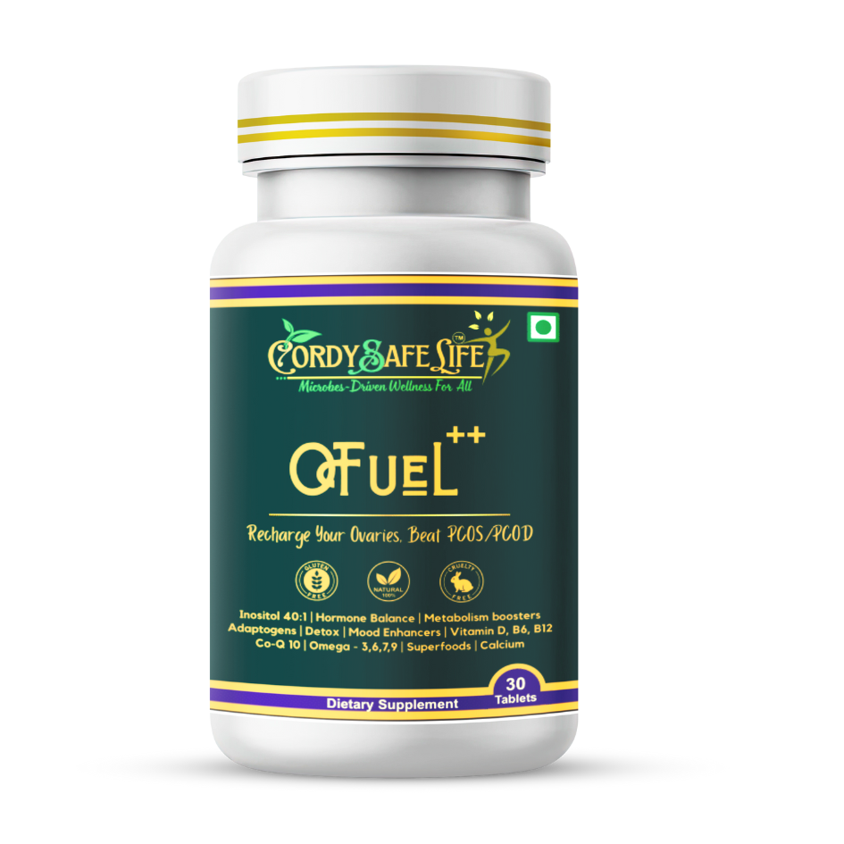Ofuel++ PCOD PCOS Support Tablets for Women | 22-in-1 Formula with Myo Inositol, D-Chiro Inositol, CoQ10, NAC, Omega 3-6-7-9, Vitamins, Minerals, Ashwagandha, Shatavari | Hormone & Period Balance | 30 tablets - Cordysafelife