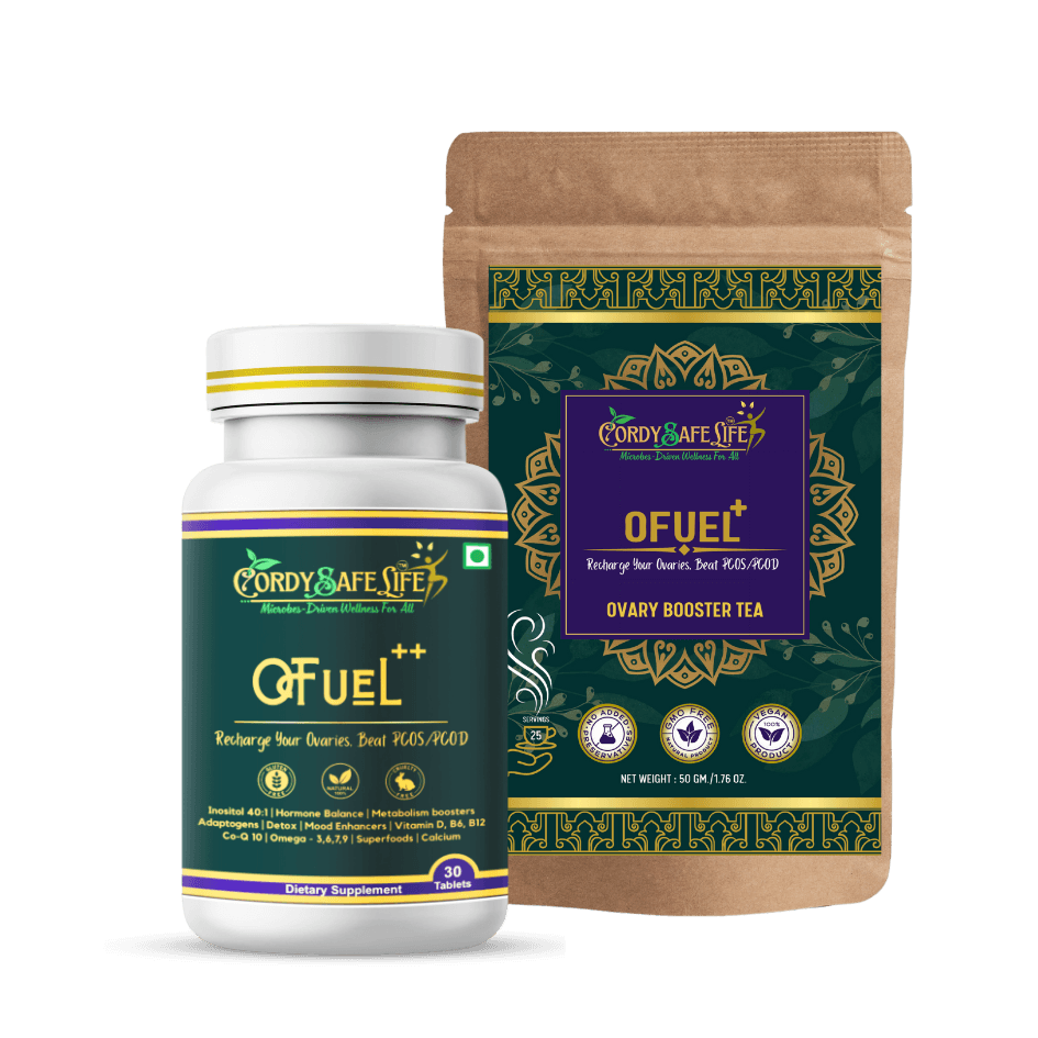 Ofuel PCOD/PCOS Complete Hormone & Wellness Pack — 25-in-1 Support Tablets + 21-Ingredient Herbal Tea for Hormone Balance & Reproductive Health - Cordysafelife