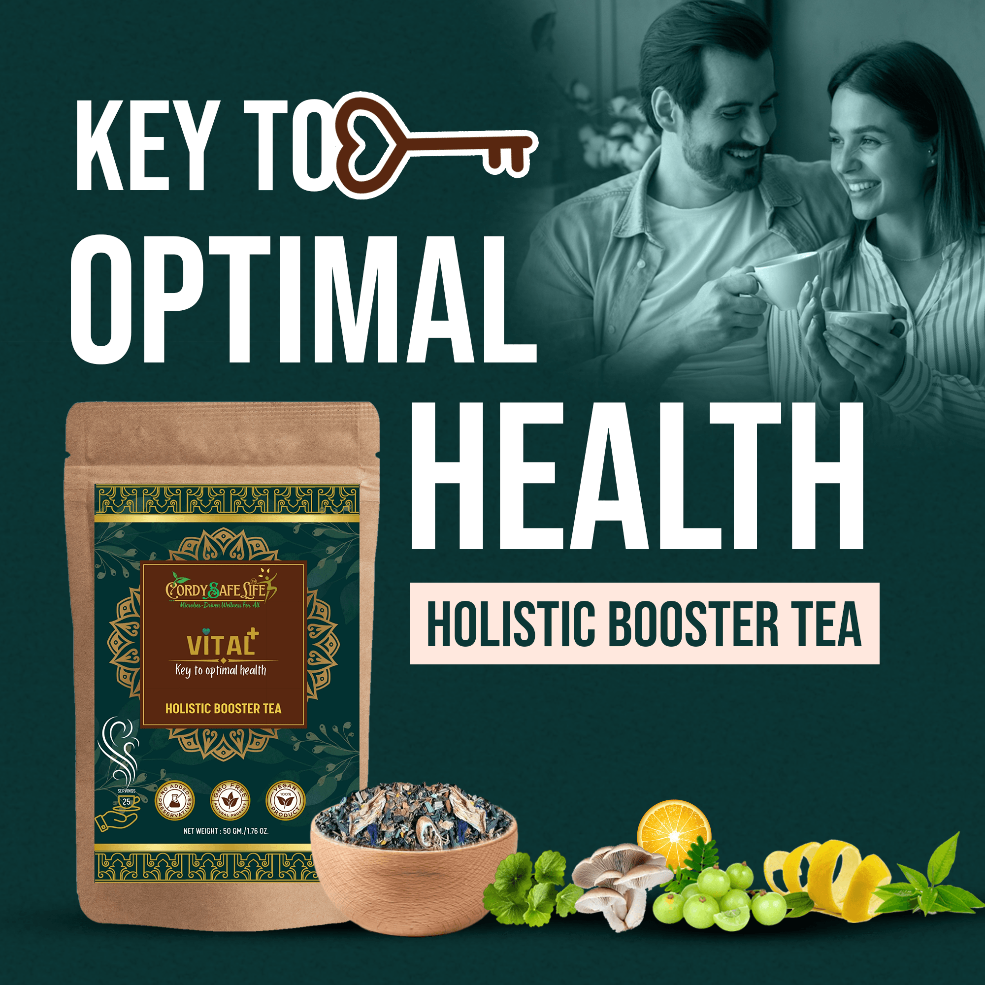 Vital Holistic Wellness Combo - Herbal Tea & 84-in-1 Multivitamin for Men & Women | 60 Tablets | Vegan | Cordysafelife - Cordysafelife