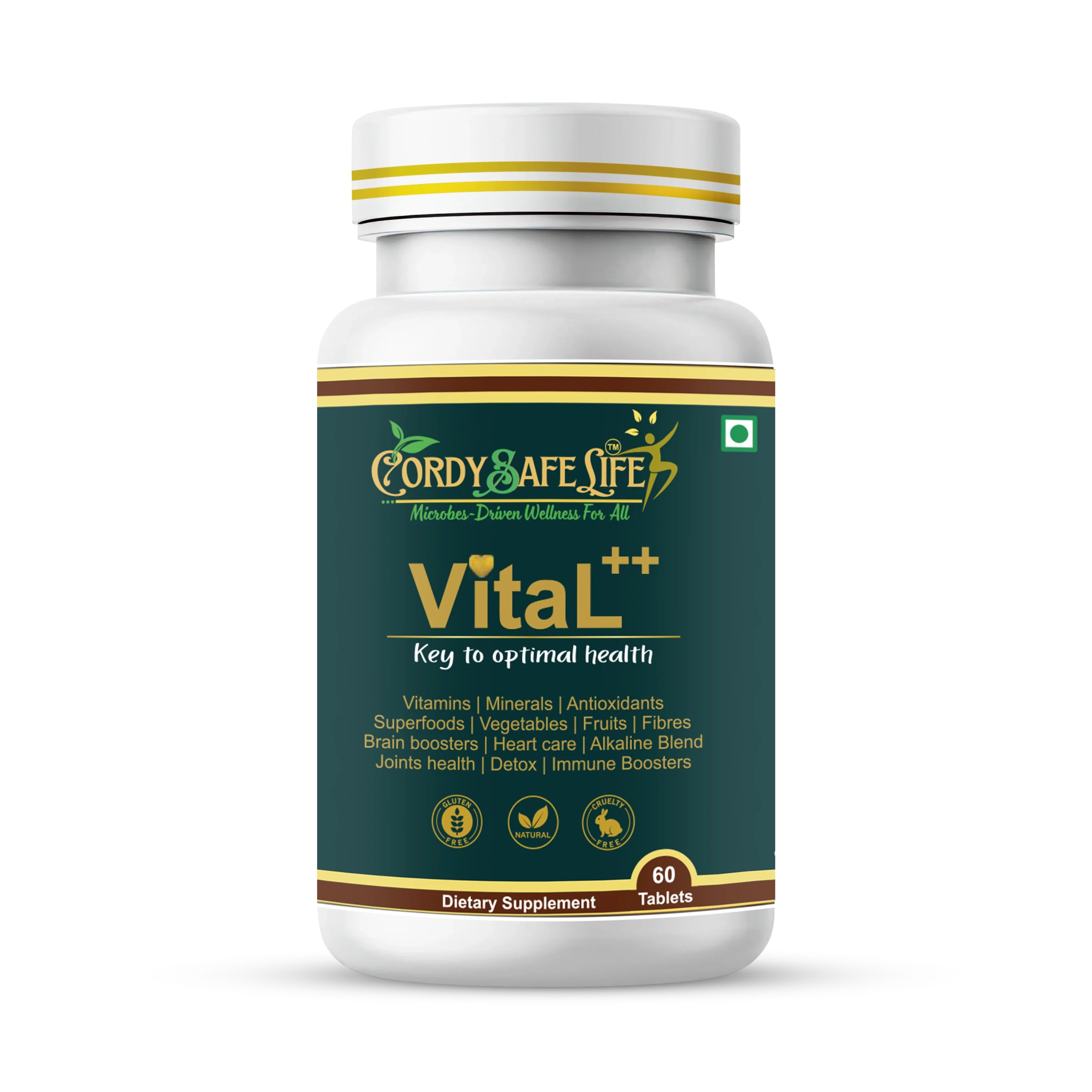 Vital Holistic Wellness Combo - Herbal Tea & 84-in-1 Multivitamin for Men & Women | 60 Tablets | Vegan | Cordysafelife - Cordysafelife