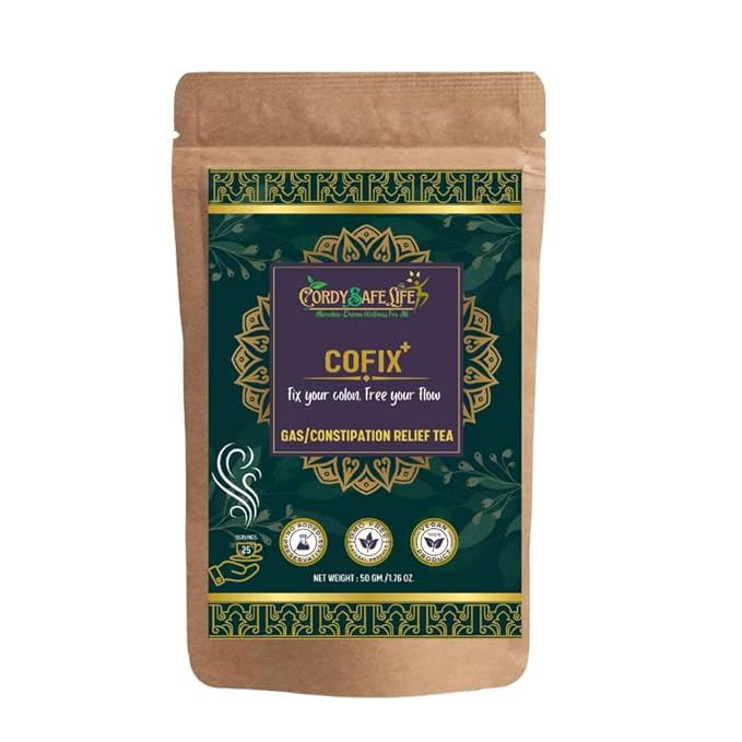 Cofix+ Gas & Constipation Relief Herbal Blend | Natural Bloating Support | 15+ Digestive Herbs with Prebiotics & Fiber | 50 gms | 25 Servings - Cordysafelife