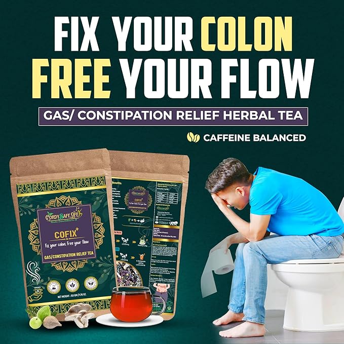 Cofix+ Gas & Constipation Relief Herbal Blend | Natural Bloating Support | 15+ Digestive Herbs with Prebiotics & Fiber | 50 gms | 25 Servings - Cordysafelife