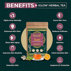 iGlow+ Herbal Tea for Skin Glow, Natural Wellness Blend with Green Tea, Rose Petal, Ashwagandha, 15 Herbs | 50 gms | 25 Servings - Cordysafelife