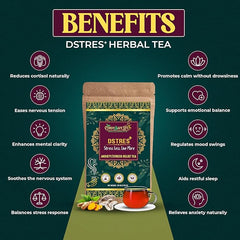 Dstres+ Herbal Tea | Stress & Anxiety Relief| 10+ Herbal Ingredients with Ashwagandha, Chamomile, Lavender, Gingko & Oyster Mushroom | Caffeine-Balanced Loose Leaf Tea | Calm, Focus & Relaxation Support | 50 g | 25 Servings - Cordysafelife