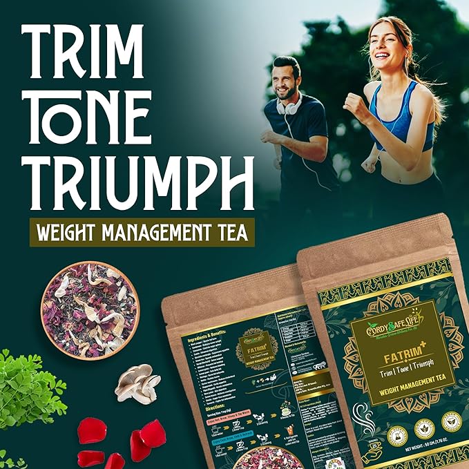 FaTrim+ Herbal Tea | 20+ Herbs for Metabolism, Detox, Digestion & Slimming Support | Green Tea, Garcinia, Moringa, Hibiscus, Senna | Caffeine-Balanced | Natural Wellness tea | 50 gms | 25 servings - Cordysafelife