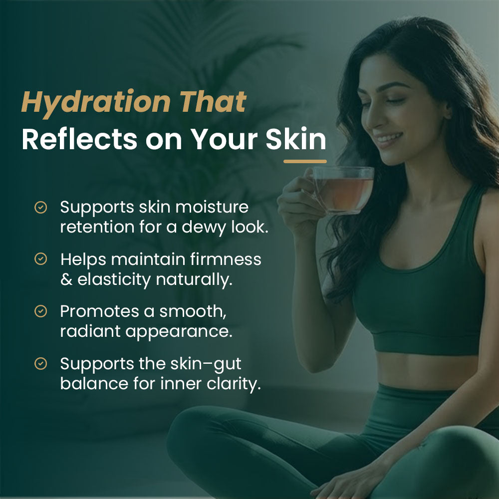 Woman holding a cup of remella+ tea with hydration benefits 