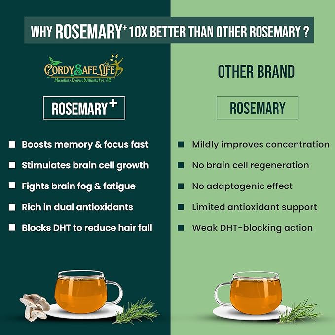 Rosemary+ Herbal Tea | Rosemary | Oyster Mushroom| Cognitive Support, Hair Fall Control | Caffeine-Free Herbal Tea | Vegan | 50 gms | 25 Servings - Cordysafelife