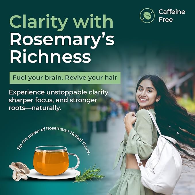 Rosemary+ Herbal Tea | Rosemary | Oyster Mushroom| Cognitive Support, Hair Fall Control | Caffeine-Free Herbal Tea | Vegan | 50 gms | 25 Servings - Cordysafelife