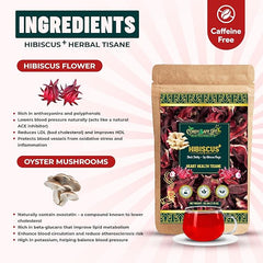Hibiscus+ Heart Health Herbal Tea | Hibiscus Sabdariffa + Oyster Mushrooms | Supports Healthy Blood Pressure, Cholesterol Balance, Circulation & Antioxidants | Caffeine-Free Wellness Tea |50 gms | 25 Servings - Cordysafelife