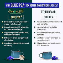 Blue Pea+ Herbal Tea, Loose Leaf, Caffeine-Free, with Blue Pea Flower and Oyster Mushroom, Wellness Blend | 50 gms | 25 Servings - Cordysafelife